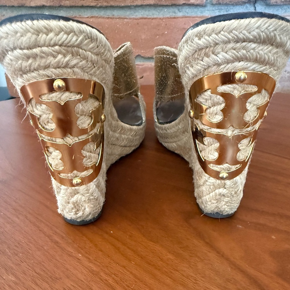 Tory Burch Tan Wedges with Gold Accents